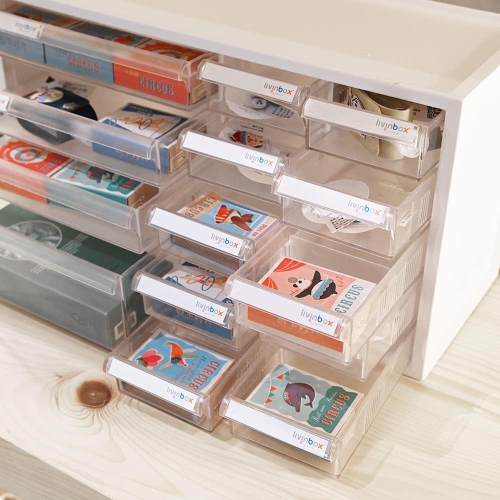 livinbox Desk organizer with 14 Drawers, Stackable storage cabinet for Arts Crafts Sewing Manicure Supply Medicine Vitamin White A9-1310-WT