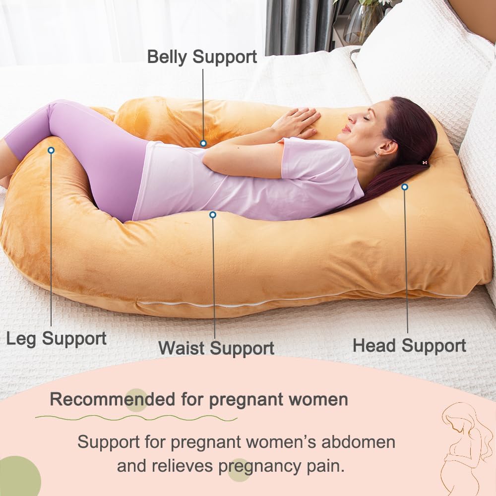60 Inch Pregnancy Pillow for Sleeping, Extra Large U Shaped Body Pillow, Maternity Pillow for Pregnant Women (Brown)