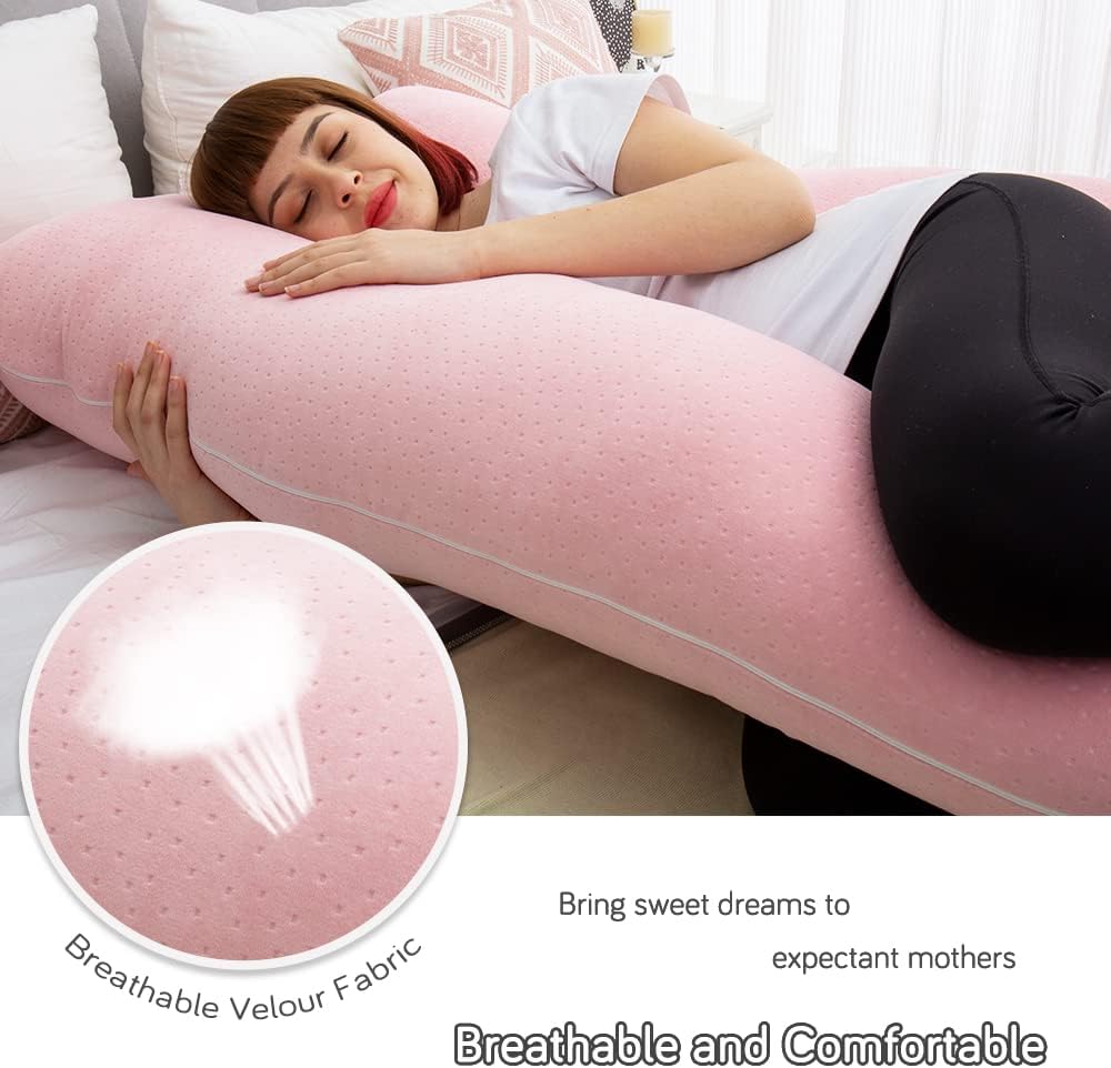 60 Inch Pregnancy Pillows for Sleeping, Extra Large U Shaped Body Pillow, Pregnancy Pillow, Maternity Pillow for Pregnant Women with Velour Cover (Pink)