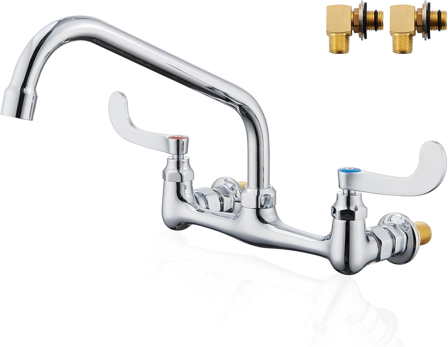 Wall Mount Faucet 8 Inch Center Commercial Kitchen Faucet, 12 Inches Swivel Spout Wall Mounted Restaurant Sink Faucets 2 Handle Commercial Faucets for Laundry Utility(Polished,12")