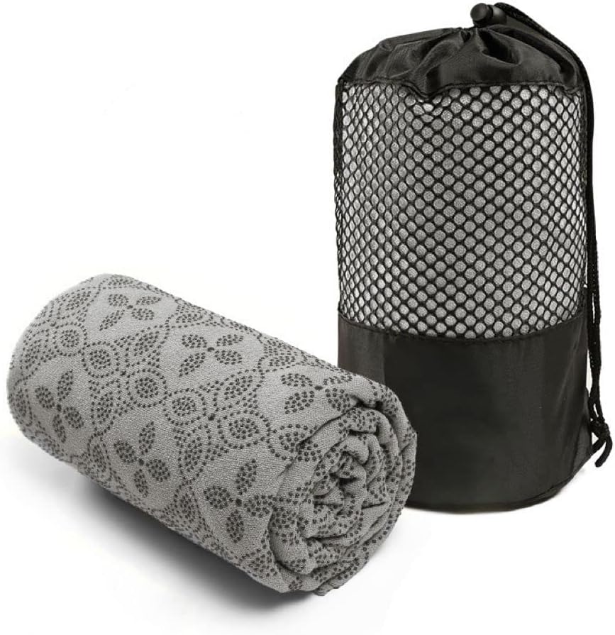 Yoga Towel, Hot Yoga Mat Towel - Sweat Absorbing Non-Slip for Hot Yoga, Pilates and Workout, 24x72 inches with Upgraded Clover-Shaped Grip Dots (Pink 2)
