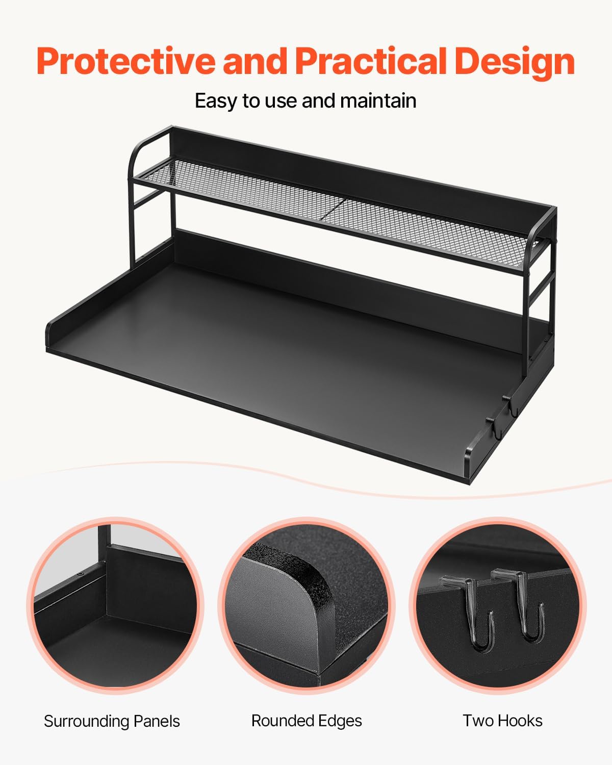 VEVOR Washer Dryer Countertop with 2-Tier Shelf, 54" x 27" Wooden Washer and Dryer Countertop with Anti-Slip Pads, Water-Resistant Laundry Topper Cover for Laundry Room Organization and Storage, Black