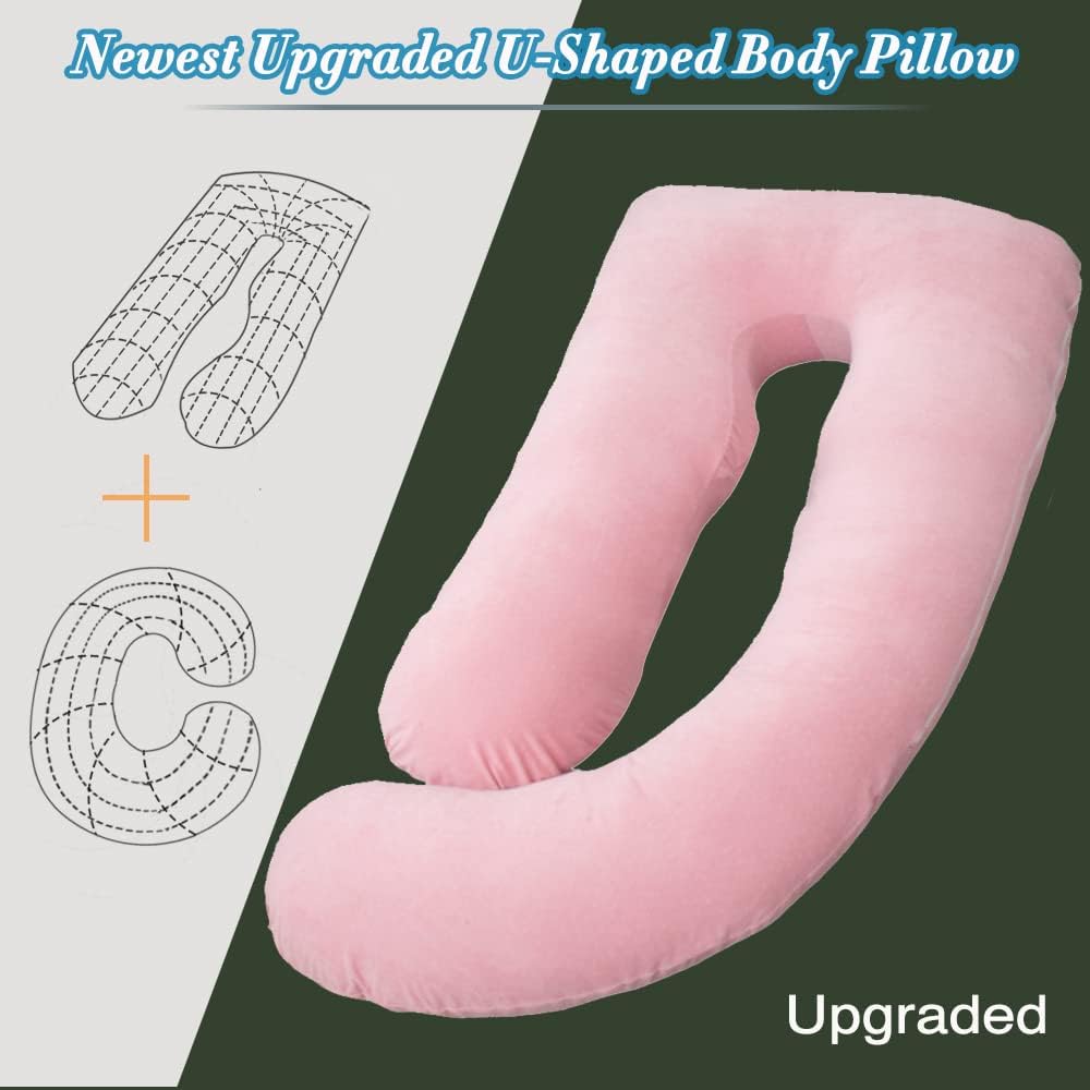 60 Inch Pregnancy Pillows for Sleeping, Extra Large U Shaped Body Pillow, Pregnancy Pillow, Maternity Pillow for Pregnant Women with Velour Cover (Pink)
