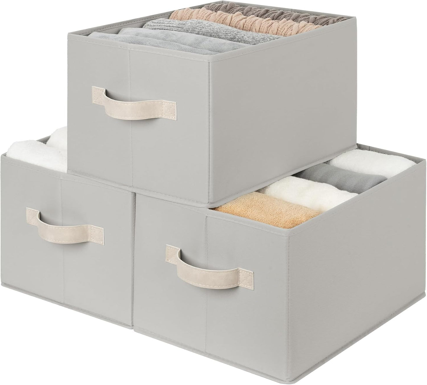 StorageWorks Closet Storage Bins, Light Gray, Large, 3-Pack | Storage Baskets for Shelves, Fabric Storage Bins, Closet Organization and Storage Baskets, Organizer Bins for Clothes