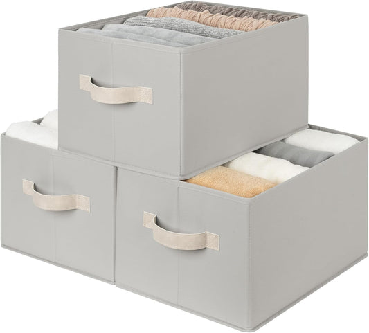 StorageWorks Closet Storage Bins, Light Gray, Large, 3-Pack | Storage Baskets for Shelves, Fabric Storage Bins, Closet Organization and Storage Baskets, Organizer Bins for Clothes