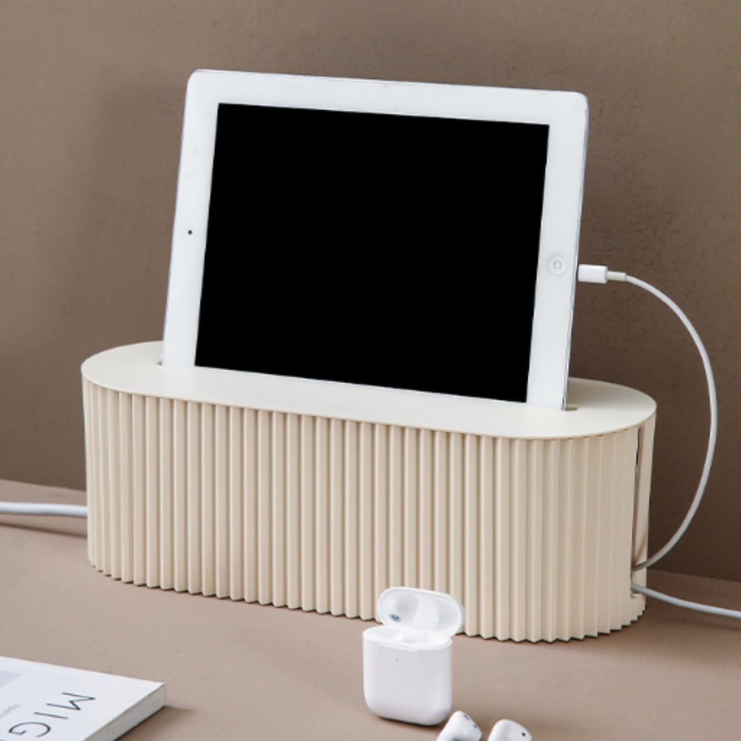 Cable Management Box,Desk Cord Organizer Box with Groove Cover,Plastic Cord Hider Box,Large Cable Box Organizer for Storaging Power Socket/TV/Computer/Router/Games Console Cable (White)