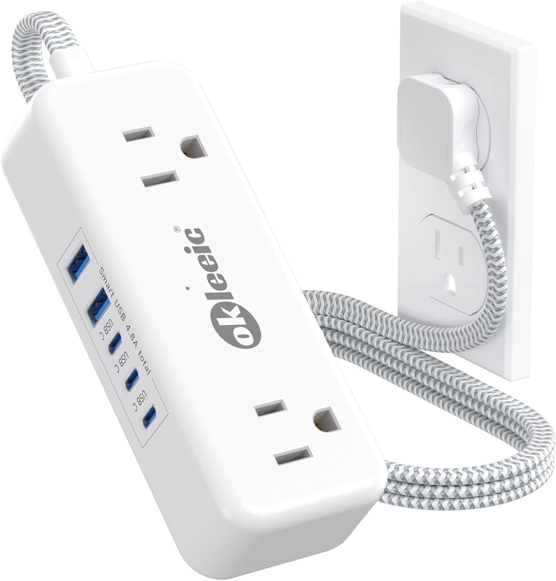 Power Strip with USB C, Small Extension Cord with 4 Outlets & 2 USB-A and 3 USB-C Ports 4.8A/24W Charging Station, 3 Ft 2 Sides Outlet Extender Non Surge Protector for Cruise Ship Travel Office Dorm