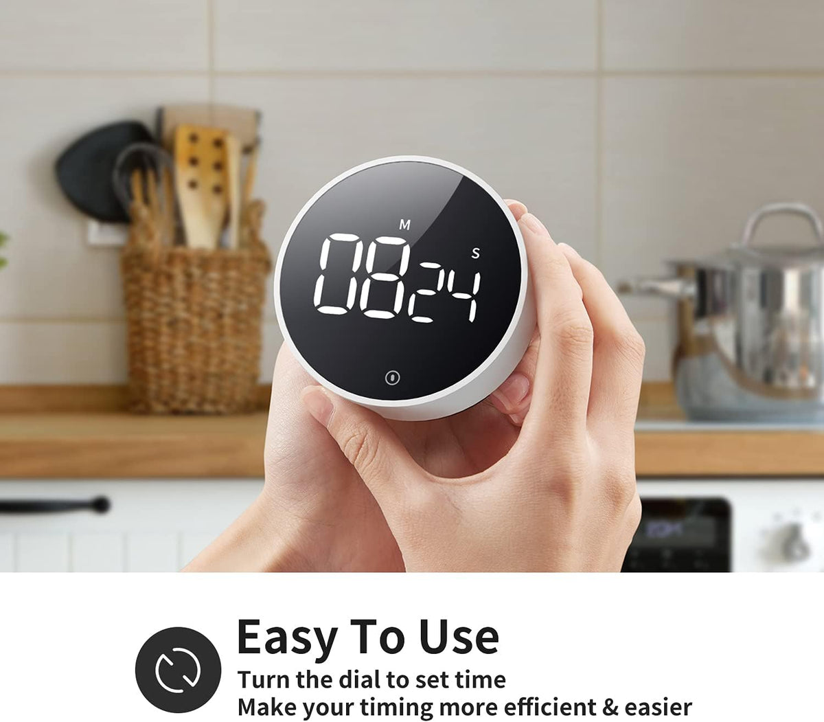 Digital Magnetic Kitchen Timer & Stopwatch with LED Display, White