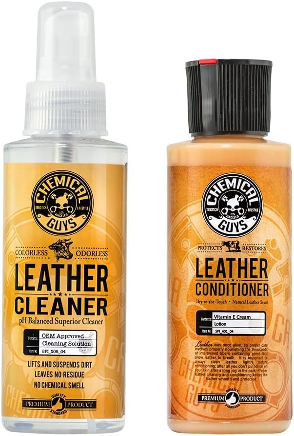 Chemical Guys Leather Cleaner and Conditioner Kit - 2 Bottles (4 oz Each), Car Cleaner and Conditioner, Safely Cleans & Conditions Leather Car Interiors, Furniture, Shoes, Boots, Bags, Apparel & More