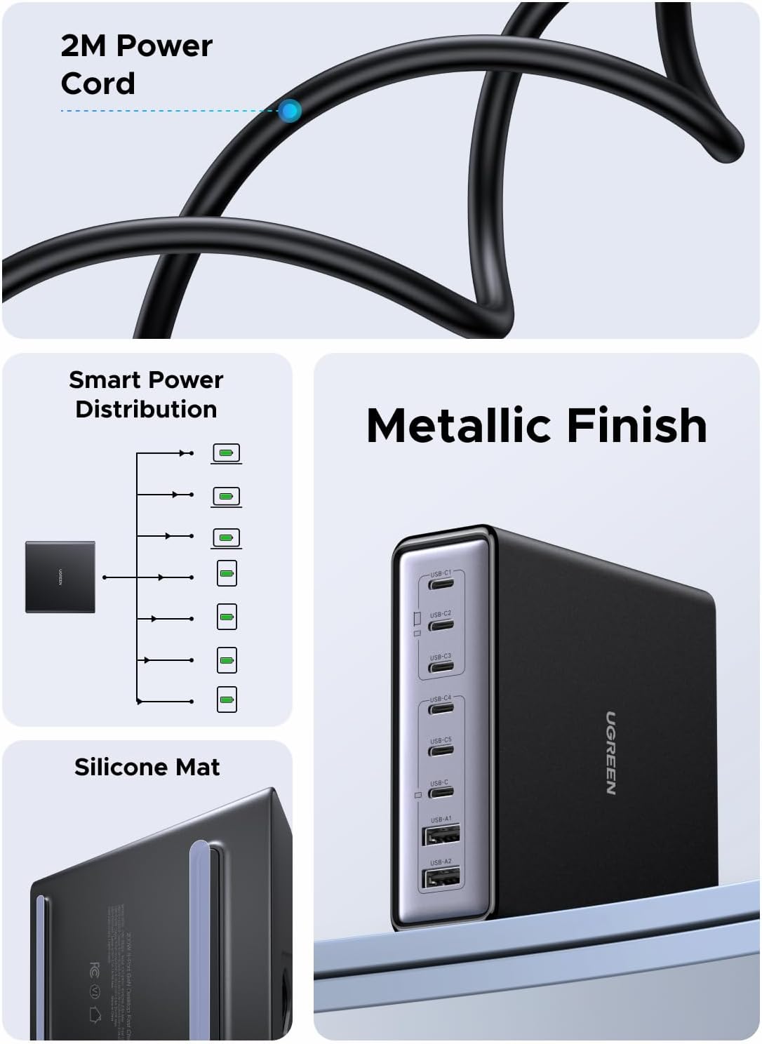 UGREEN Nexode 200W GaN USB C Charging Station, 8-Port Desktop Charger with PD 100W for MacBook Pro 16"/Air, Dell XPS, iPad Pro, iPhone 17/16/15, Galaxy S25/S24, Pixel 10/9
