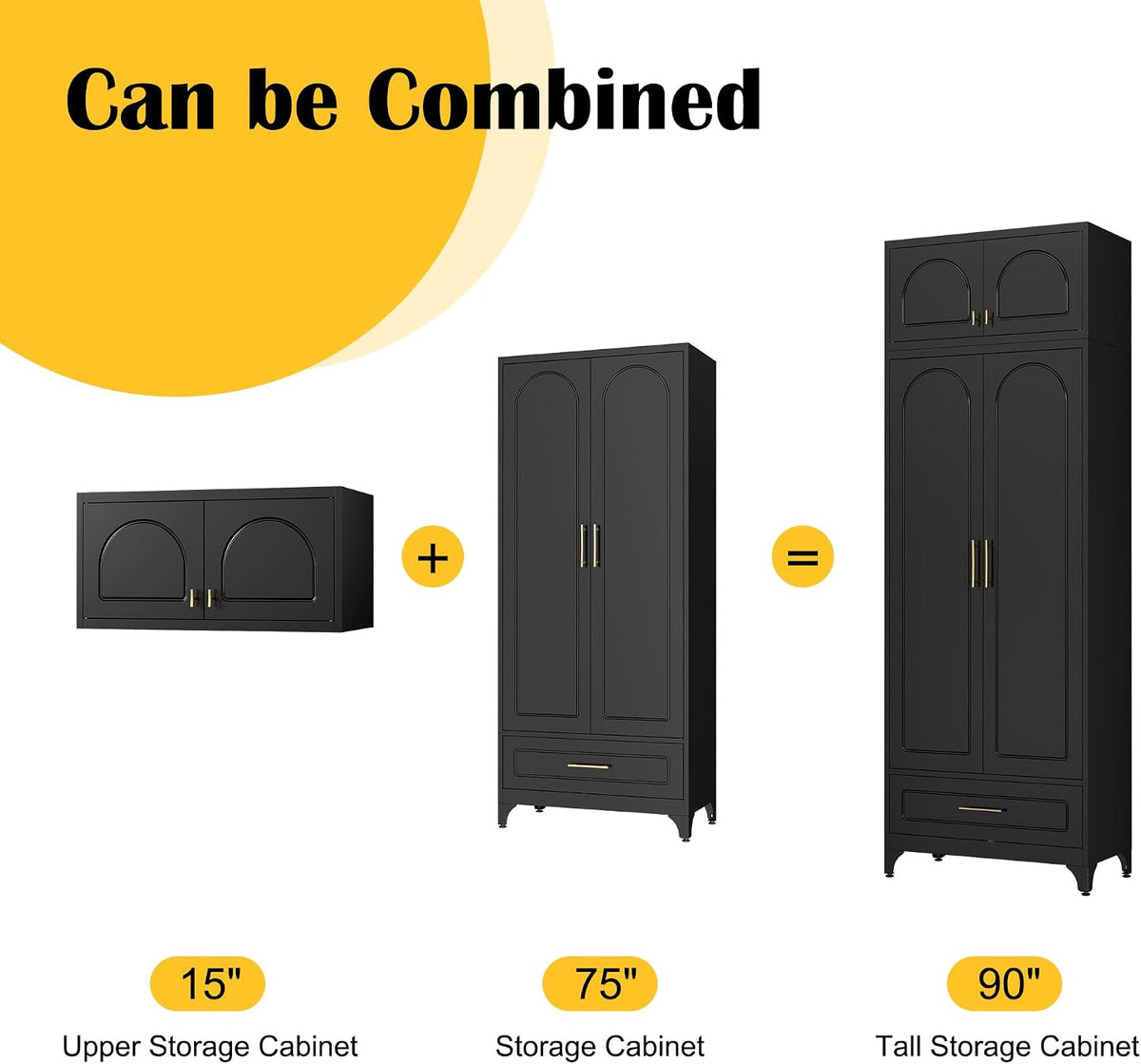 SteeLoong 90" H Kitchen Pantry Cabinet, Metal Storage Cabinet with Drawer