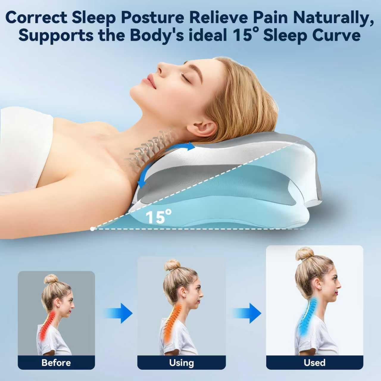 Dreams Relief Pillow,Sleep Apnea Pillow w/Neck & Snoring Relief,Orthopedic & Ergonomic Contour Cervical Memory Foam Cooling Pillow for Side Sleepers,Medium Firm Support (Grey, Queen Size)