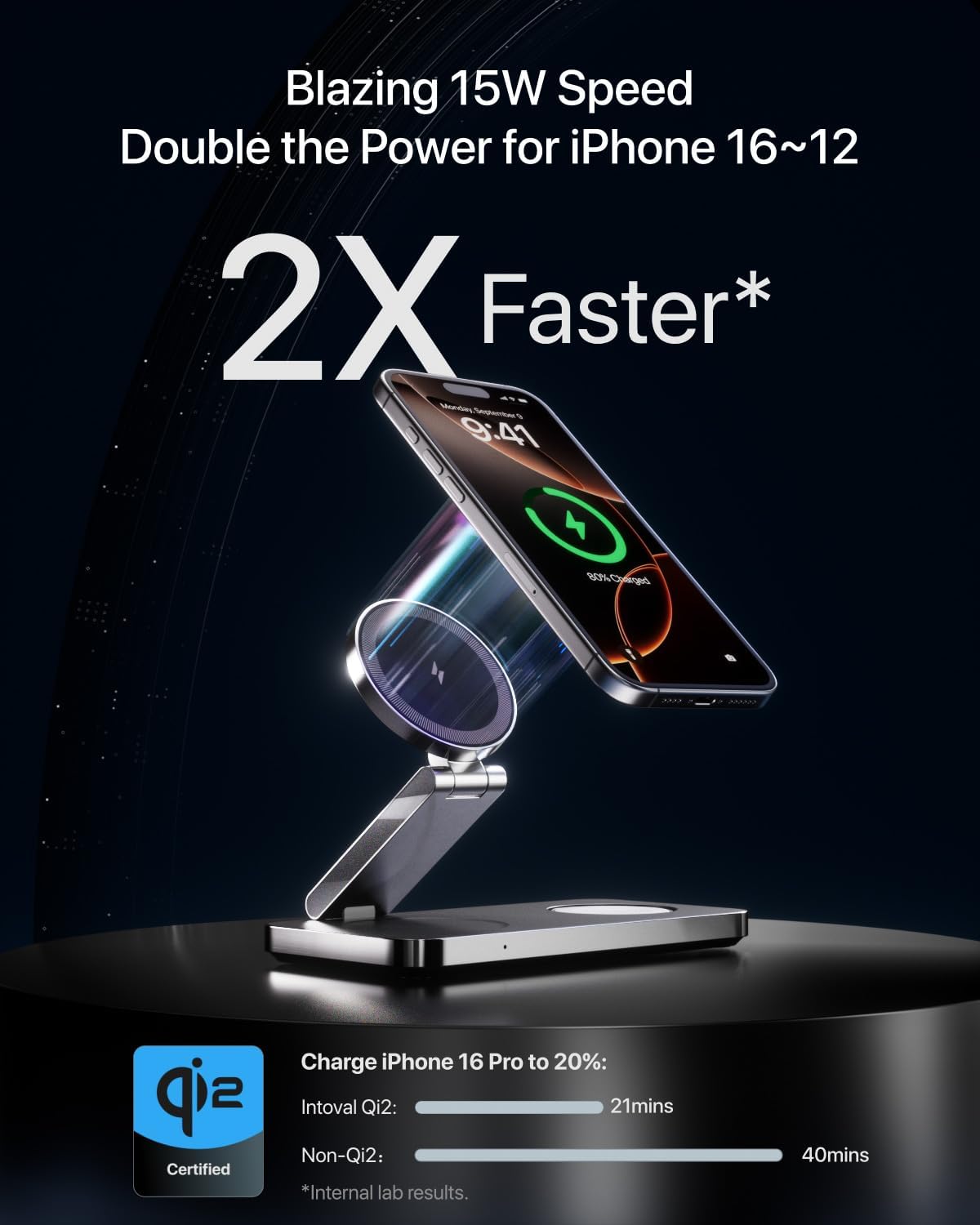 Intoval 3-in-1 Foldable Wireless Charging Station, Qi2 Certified 15W Ultra Fast Wireless Charger for Magsafe, Magnetic Charger Stand for iPhone 17/16/15/14/13/12, Apple Watch & AirPods.(Black)