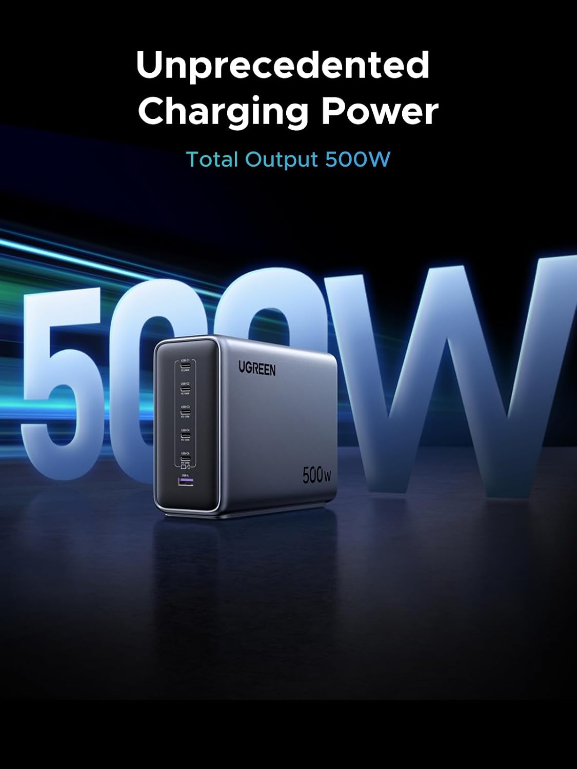 UGREEN Nexode 500W GaN Charging Station, 6-Port USB-C & USB-A with 240W Single Port, Smart Temperature Control & Space-Saving Design for iPhone 17/16/15, Galaxy S25/S24, MacBook Pro/Air, iPad, Laptops
