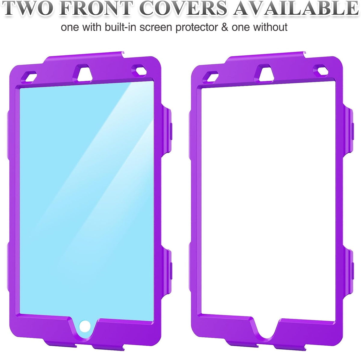 SEYMAC stock Case for iPad 9th/ 8th/ 7th Generation 10.2'', Shockproof with Screen Protector, Pencil Holder [360° Rotating Hand Strap] & Stand, for iPad 10.2 inch 2021-2019 (Purple+Black)