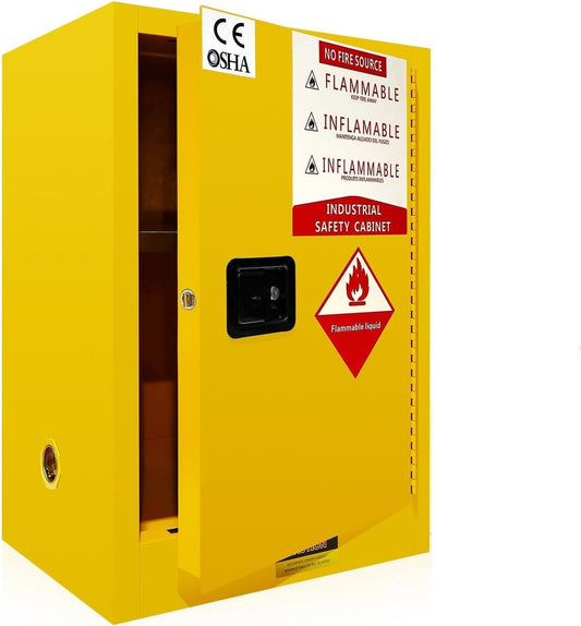 36 Gallon Yellow Flammable Storage Cabinet, Fireproof Steel Chemical Storage Locker with Adjustable Shelves, for Flammable Liquids, Industrial Use, Free Returns!