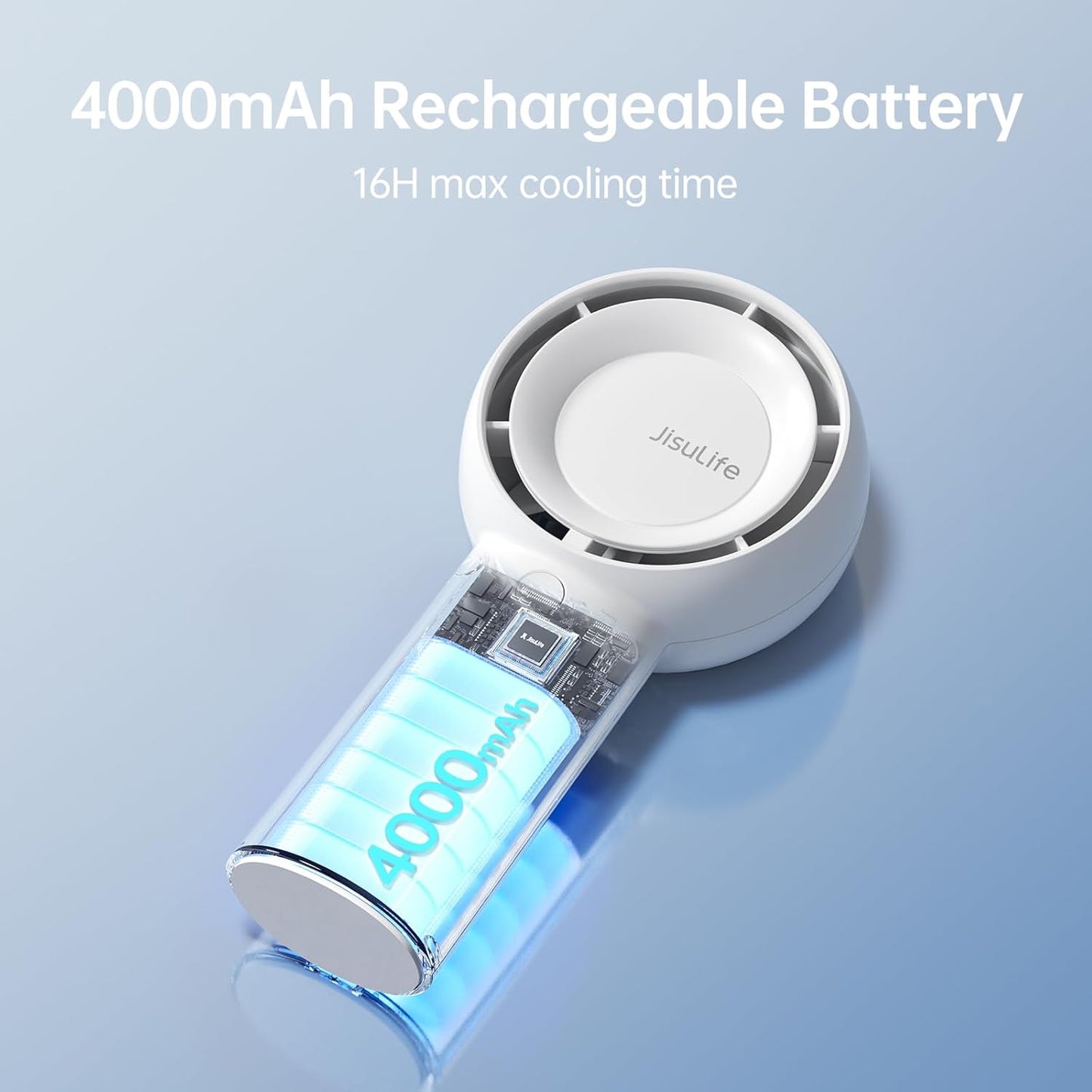 JISULIFE Portable Handheld Turbo Fan [16H Max Cooling Time], 4000mAh USB Rechargeable Personal Battery Operated Lash Small Pocket Fan with 5 Speeds for Travel/Outdoor/Vacation/Concerts - White