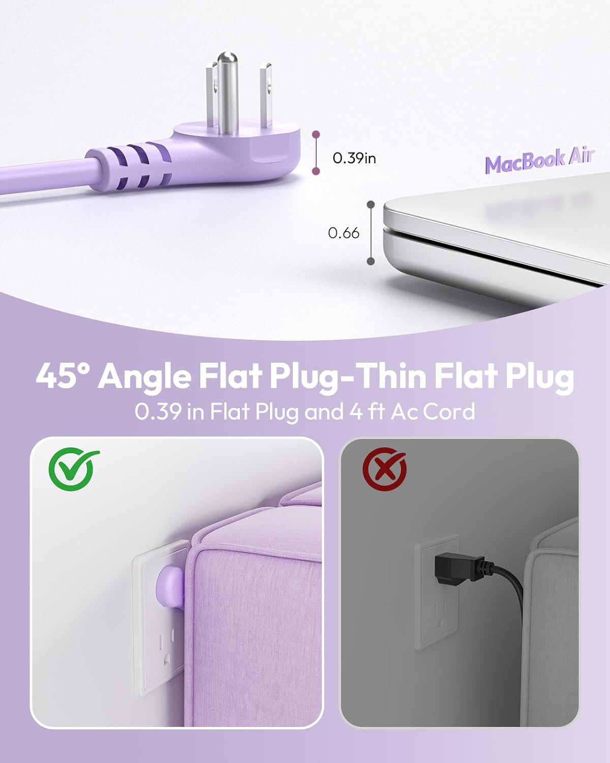 NTONPOWER Purple Travel Power Strip,Travel Essentials 4 Outlets 3 USB(1 C) with 4FT Wrapped Extension Cord Flat Plug, Cruise Essentials 2026 for Hotel Travel Cruise Essentials