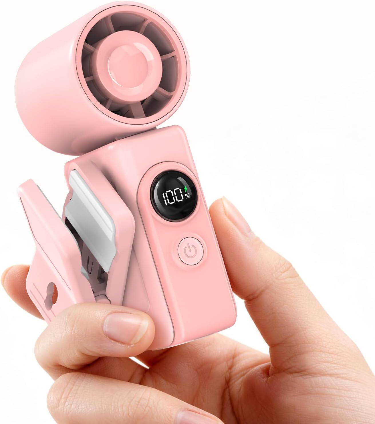 Portable Clip-On Mini Fan, Hands-Free, Turbo Personal Handheld Fans Rechargeable w/ 4 Wind & LED Display, Pocket Size Summer Cooling Essentials for Travel/Eye Lash/Beach/Concert, Gifts for Women(Pink)