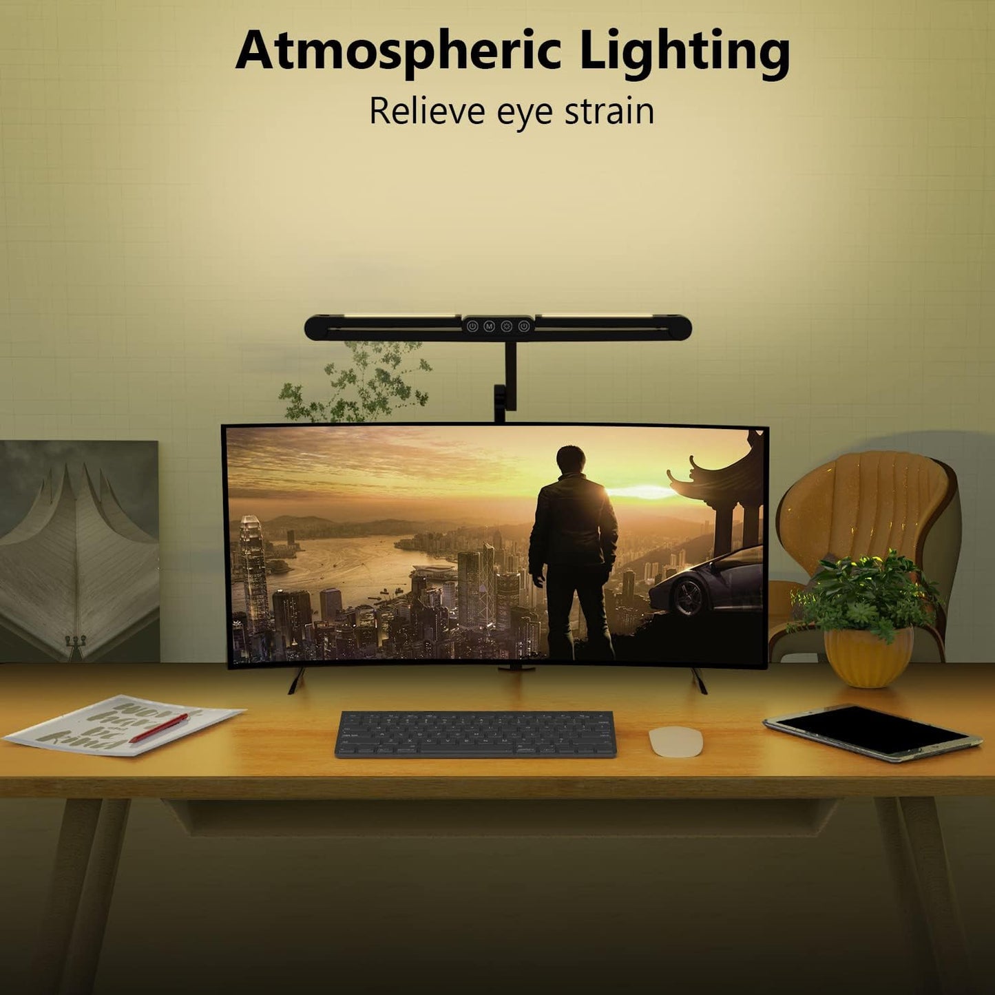 Micomlan Desk Lamp with Clamp, Architect Led Desk Lamp for Home Office with Remote Control, 24W Ultra Bright Auto Dimming Computer Light Adjustable Table Light for Working Workbench (Remote)