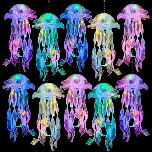 Jellyfish Decor - 10 Pcs Light Up Jellyfish Lanterns, Hanging Jelly Fish Decorations for Mermaid Birthday Decorations & Under The Sea Party Decorations, Ocean Themed Supplies Gifts