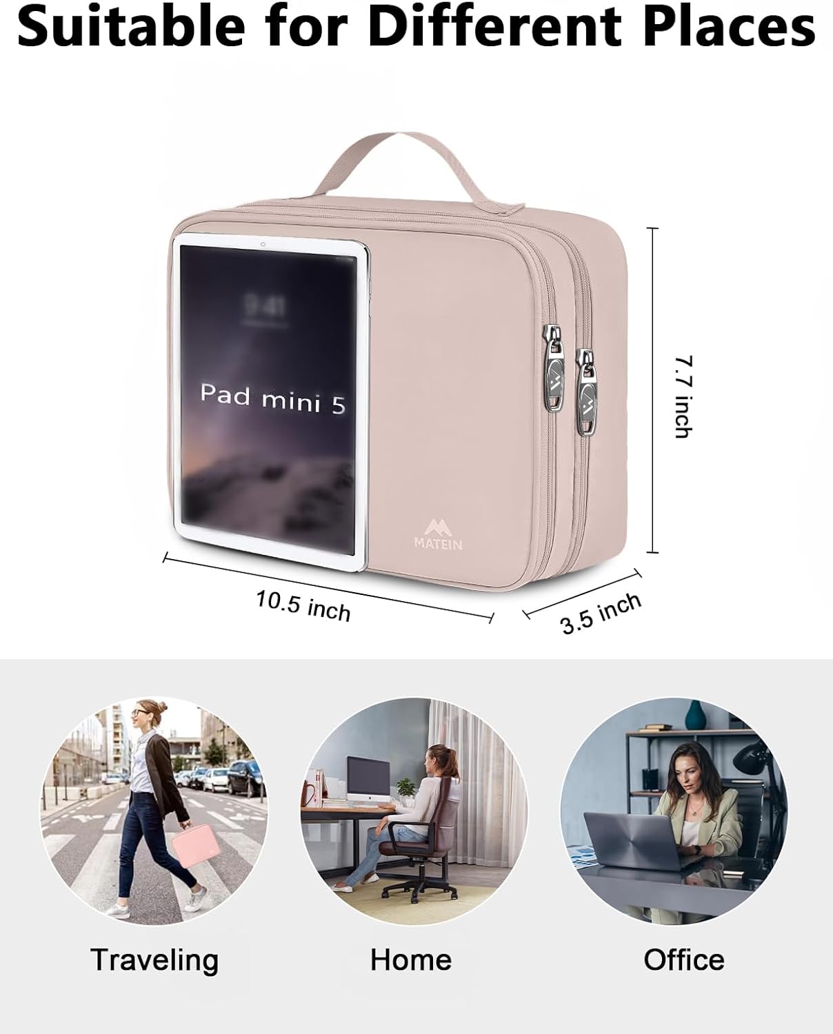 MATEIN Electronic Organizer Travel Case for Women, Double Layers Electronic Accessories Case with Handle, Portable Cord Organizer Travel for Cord, Charger, Phone, Earphone, Tablet, Pink Gift
