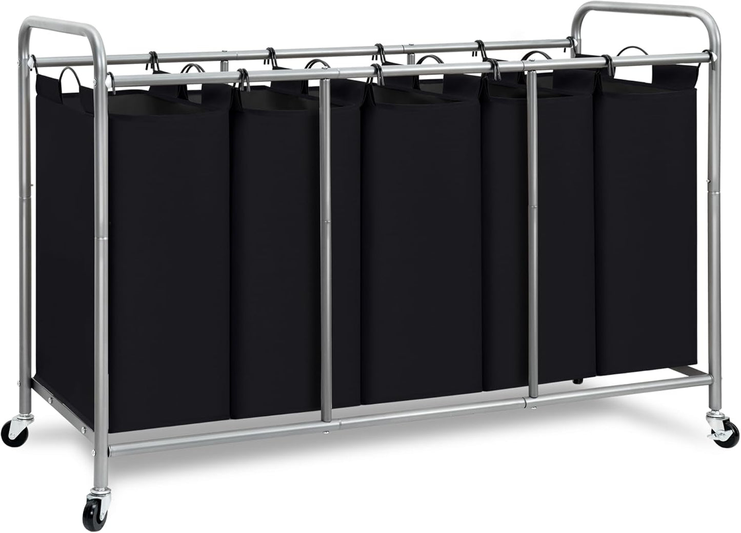 STORAGE MANIAC Laundry Sorter 4 Section, 47.5 Gal (180 L) Laundry Hamper with Wheels, Clothes Divider Basket Sorter, Clothes Separator Hamper Cart with Wheels and Removable Bags, Gray