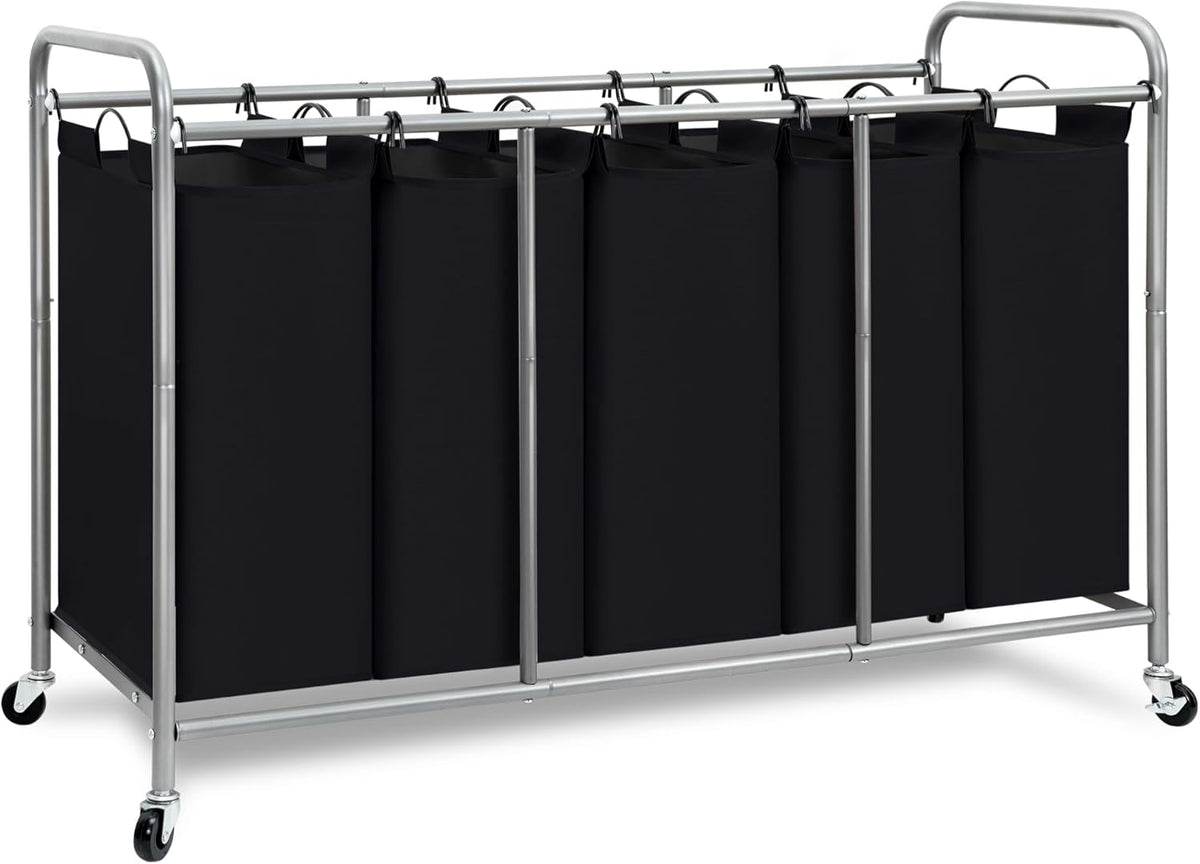 STORAGE MANIAC Laundry Sorter 4 Section, 47.8 Gal (181 L) Laundry Hamper with Wheels, Clothes Divider Basket Sorter, Clothes Separator Hamper Cart with Wheels and Removable Bags, Beige