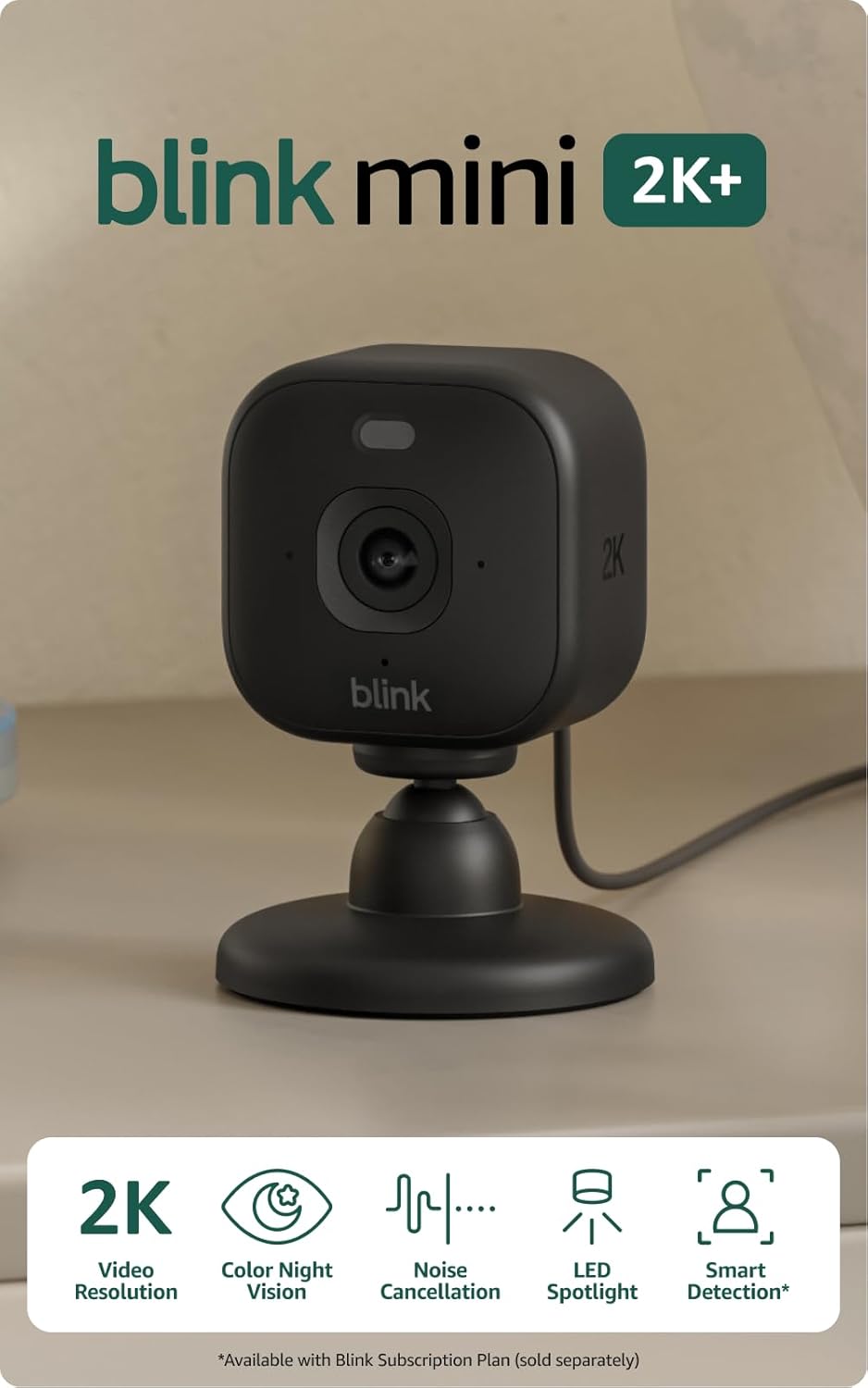 Blink Mini 2K+ (newest model) – Plug-in Home & Pet Indoor Security Camera with 2K video resolution, night vision, enhanced audio, motion detection – 1 camera (Black)