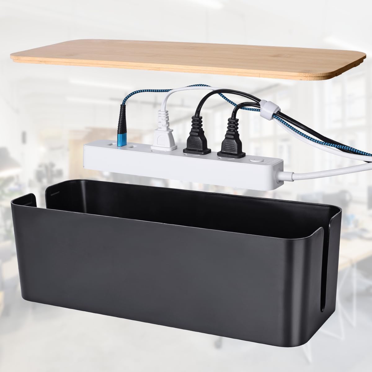 2Pack Cable Management Box,Wooden Style Cord Organizer Cord Hide Box