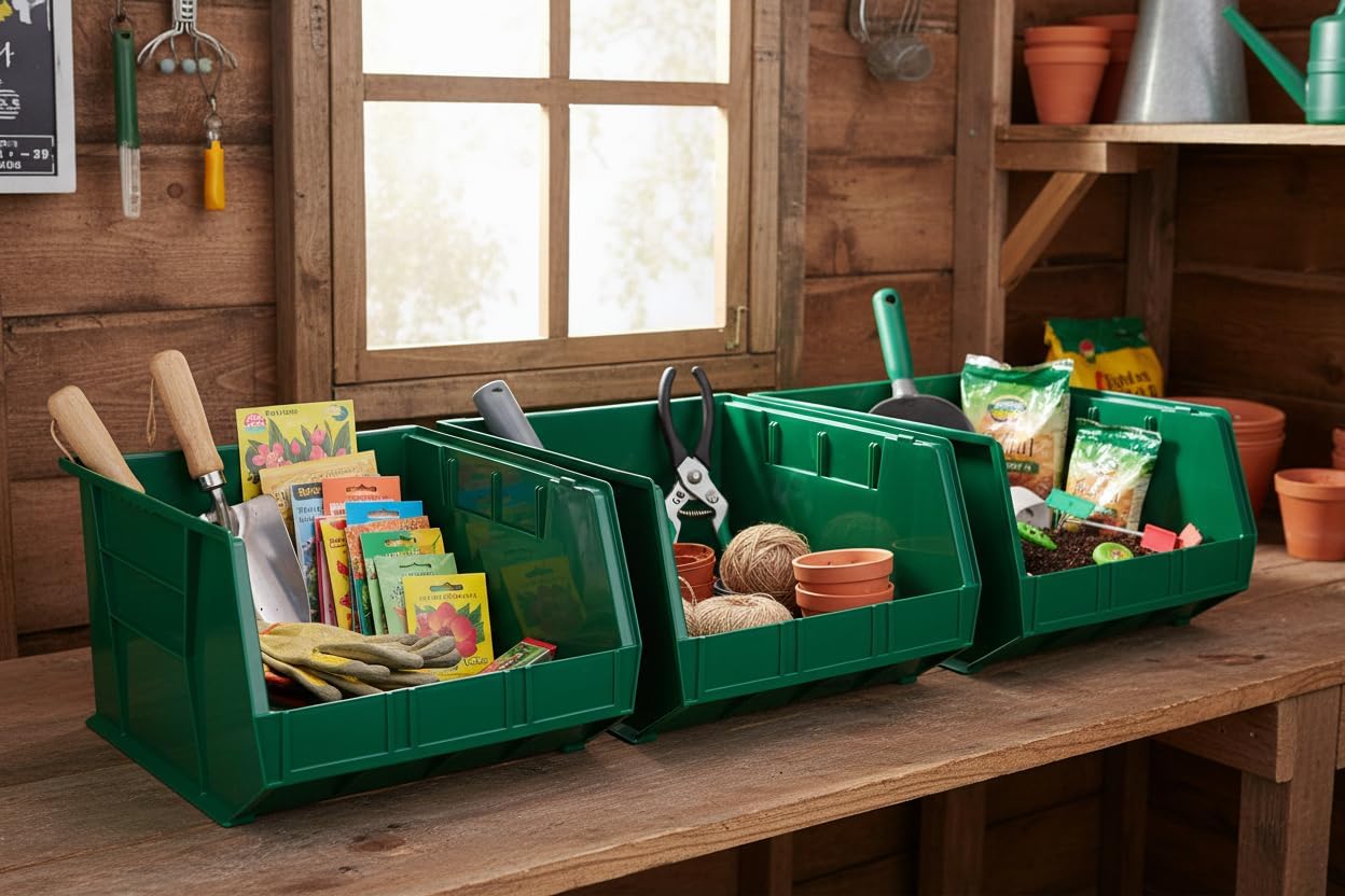 18" x 16.5" x 11" (3 Pack) Plastic Stackable Storage Bin, Green