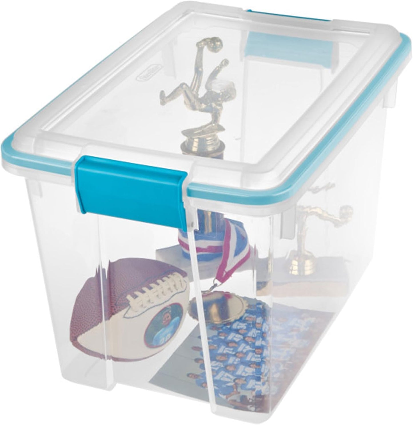 Sterilite Gasket Storage Box with Lids for Home & Office, 20 Quart, 6-Pack. | Heavy-Duty, Stackable, and Organizing Containers for Bathroom, Cabinet, Closet, and Garage, Clear and Blue Aquarium Latches