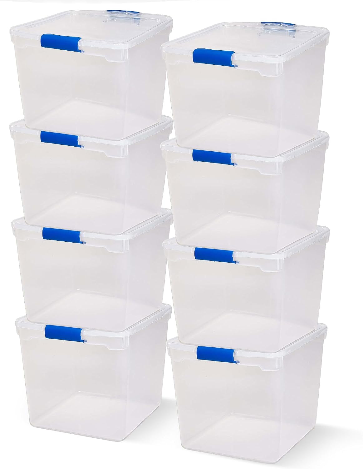 HOMZ Secure Latch, Clear Plastic Storage Organizer Bins, 31 Quart, 8 Pack | Heavy-Duty Stackable Containers, Large Organizer Box for Homes, Offices, and Garages