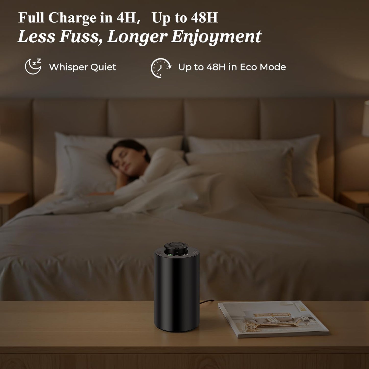 URPOWER Waterless Essential Oil Diffuser: No Water Needed Battery Operated Scent Diffuser - 2 * 20ML Hotel Fragrance Essential Oils - Cordless & Mini Oil Machine Aluminum for Car Home Office(Black)