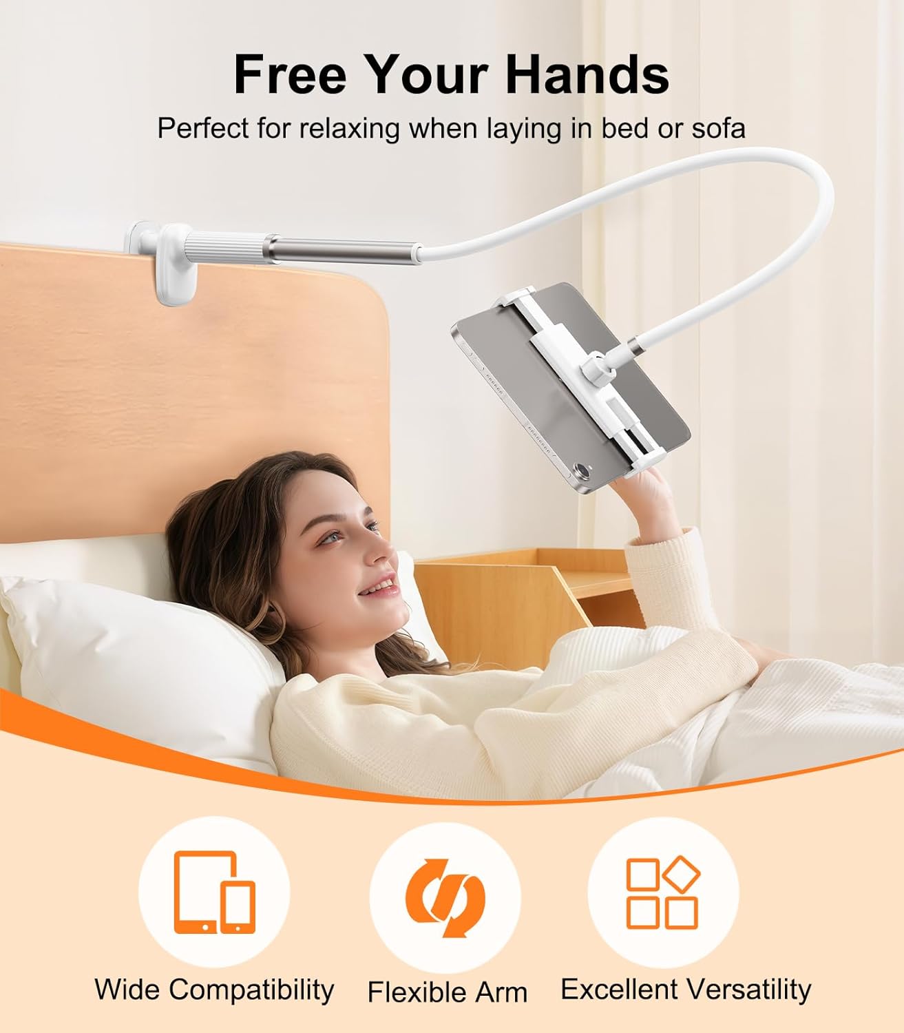 Gooseneck Tablet Holder for Bed, Flexible Long Arm Tablet Mount Stand for Reading in Bed, Compatible with iPad Mini Pro Air Phone Switch Samsung Galaxy Tabs Kindle Fire, More 4.7-12.9" Devices