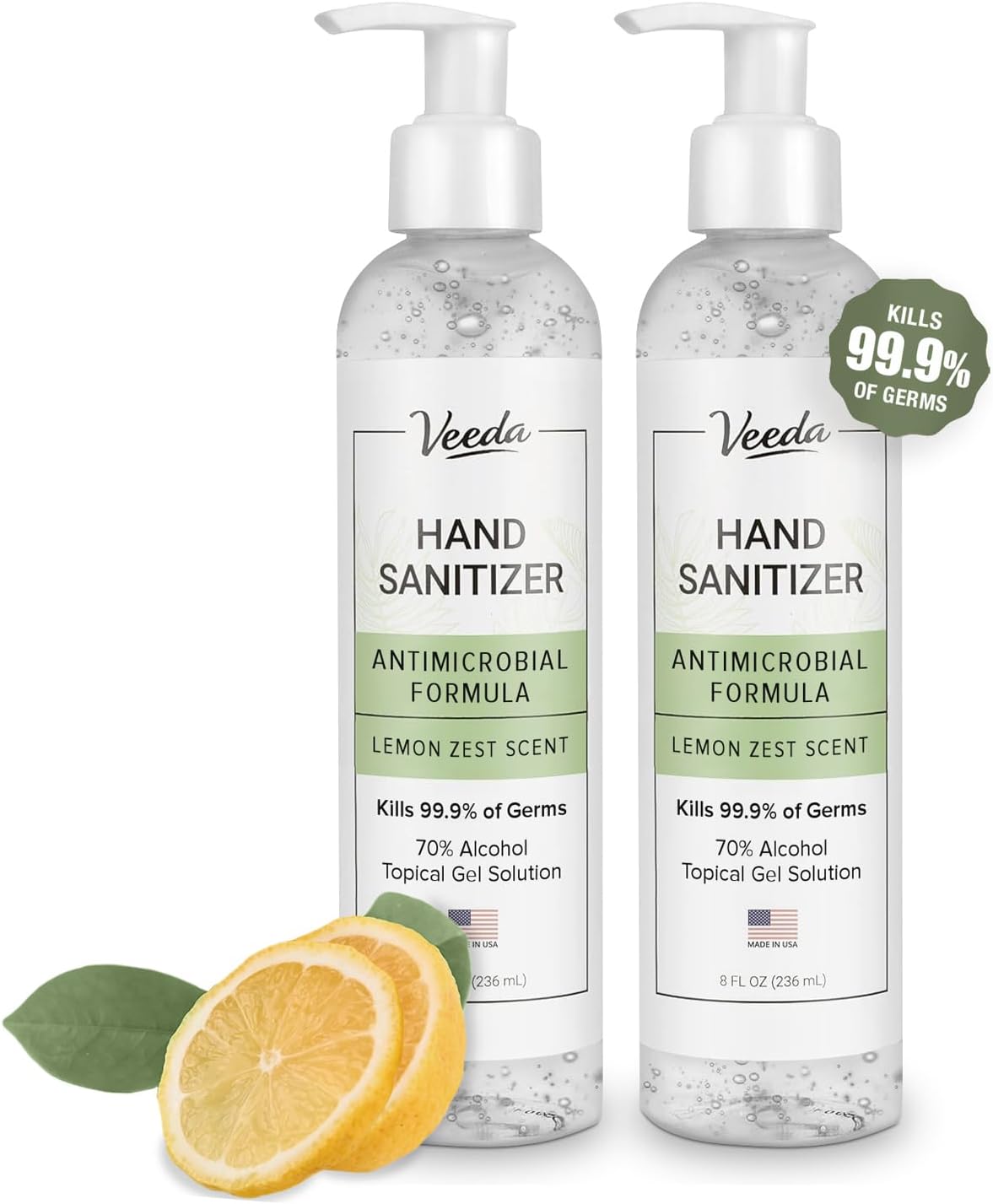 Veeda Scented Hand Sanitizer with Lemon Zest Scent - Moisturizing Clear Gel with Vitamin E & Antimicrobial Formula- Contains 70% Ethyl Alcohol - Hand Sanitizer Travel Size, Made in USA (3 x 8 fl. oz)