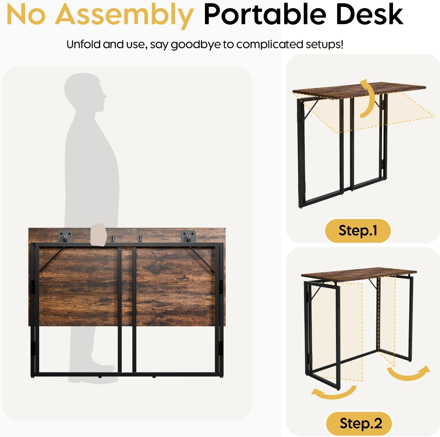alawooder Folding Desk - 31.5" Wood Top Foldable Desk for Small Spaces | No Assembly Required Compact Desk for Home Office, Writing, and Study
