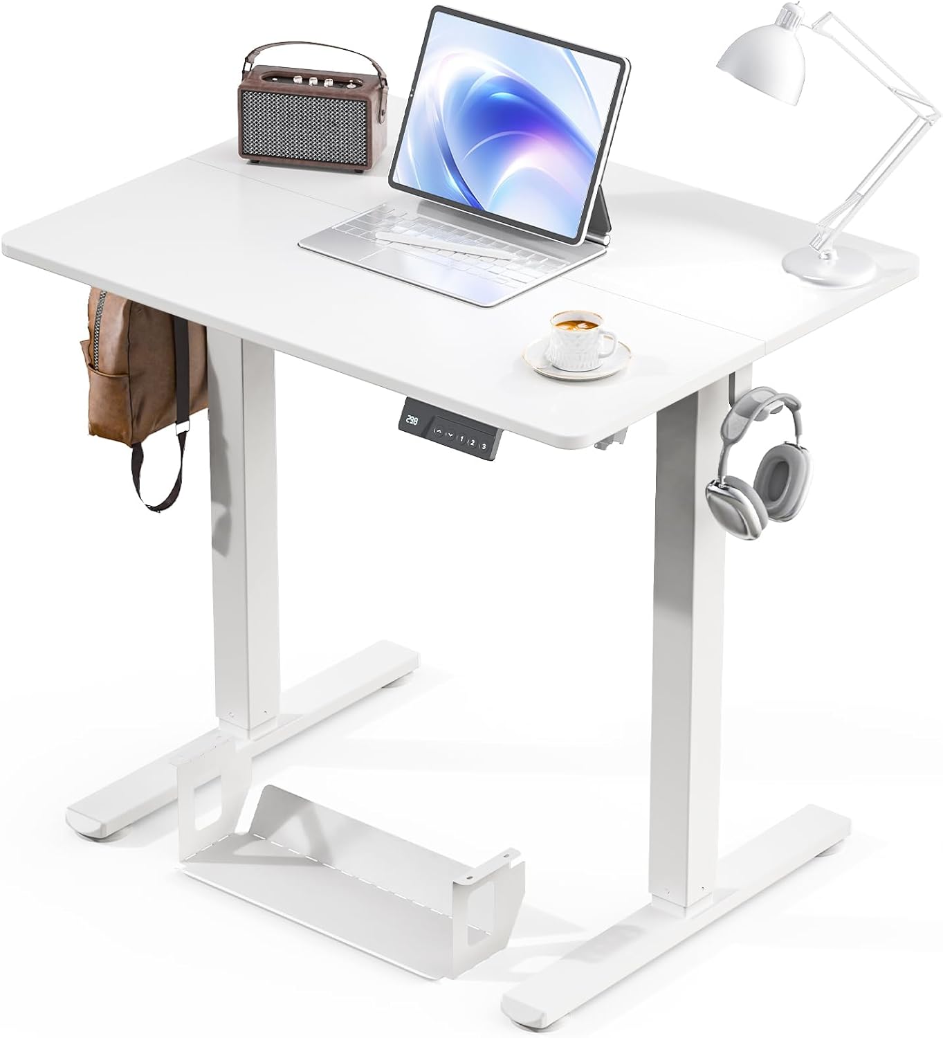 Kingant Standing Desk Height Adjustable Small Electric Stand Up Desks [35 x 20 Inch] - Ergonomic Sit Stand Desk Rising Desks for Home Office Computer Desk Workstation with Cable Management