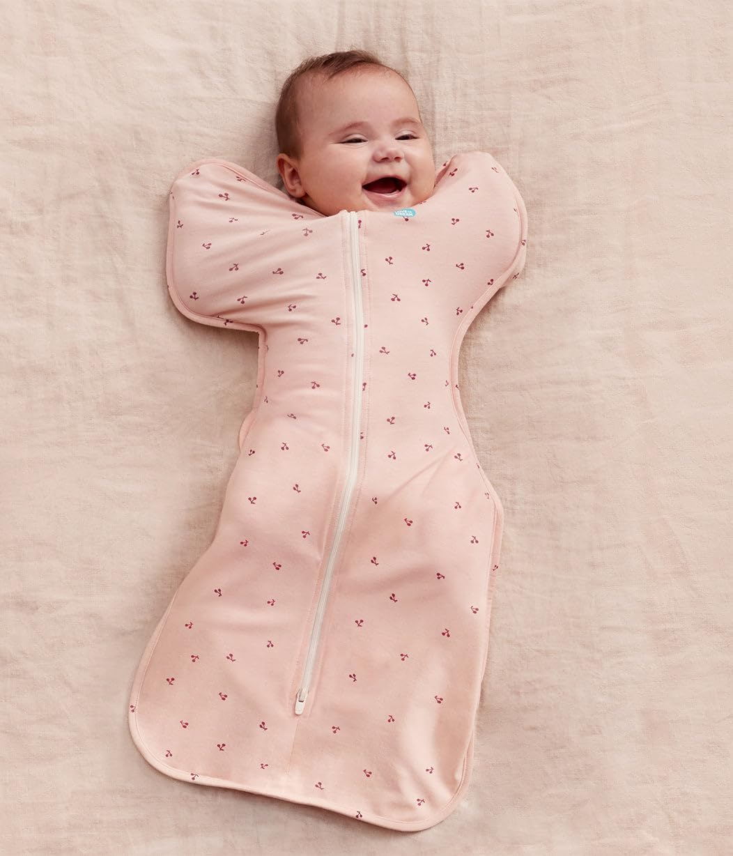 Love to Dream Swaddle Up Bamboo, Arms Up Position, Soft and Luxurious 100% Viscose from Bamboo - Wearable Blanket - 1.0 TOG - (20-24°C) Ideal for Moderate Temps, Newborn 5-8.5lbs, Cherries Blush