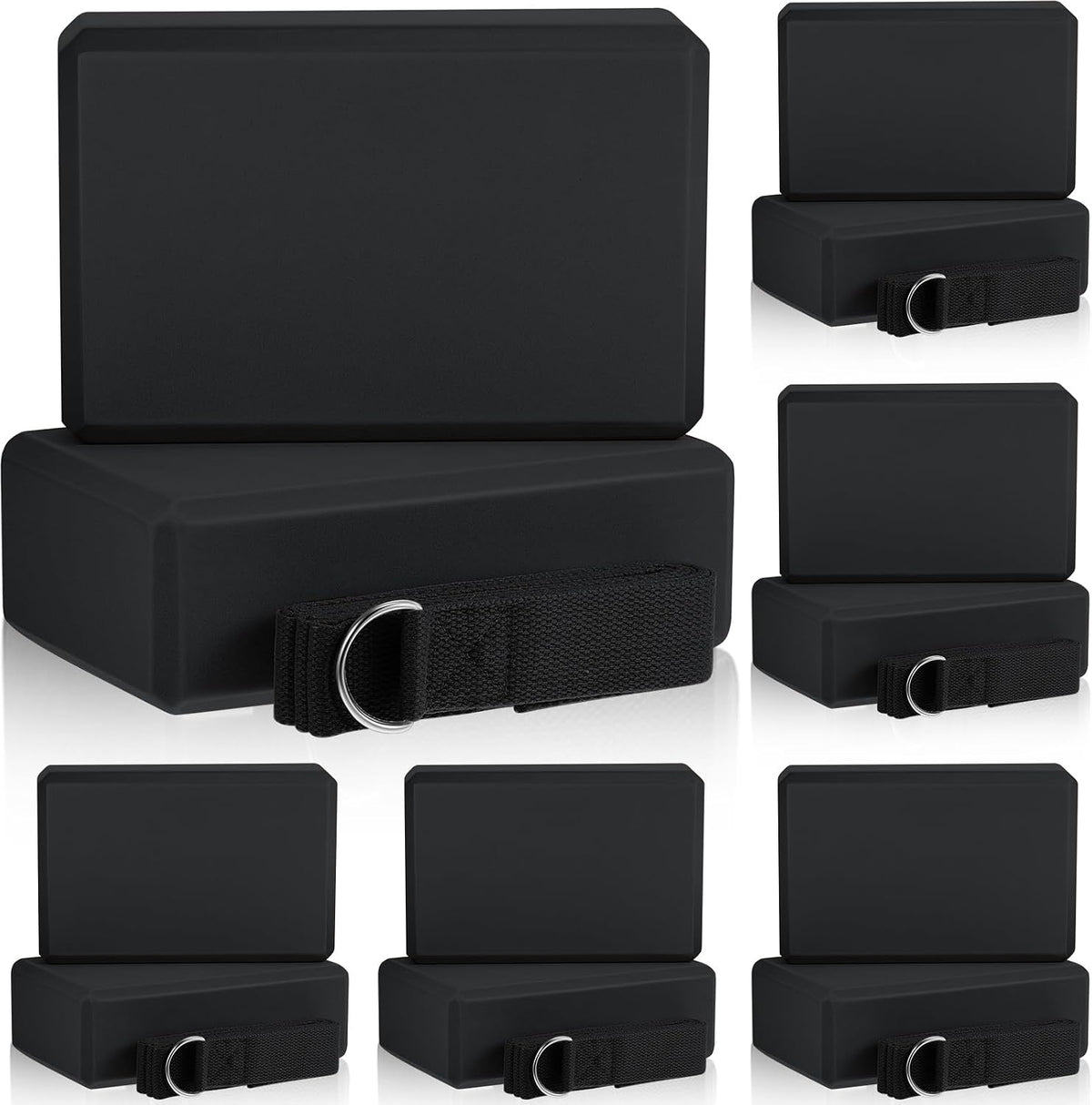 Meooeck 18 Pcs Yoga Blocks and Strap Set Include 12 EVA Foam Yoga Blocks Bulk 9"x6"x3" with 6 Adjustable 8 ft Straps D Ring Non Slip Props for Stretching Pilates Workout Studio Home Gym