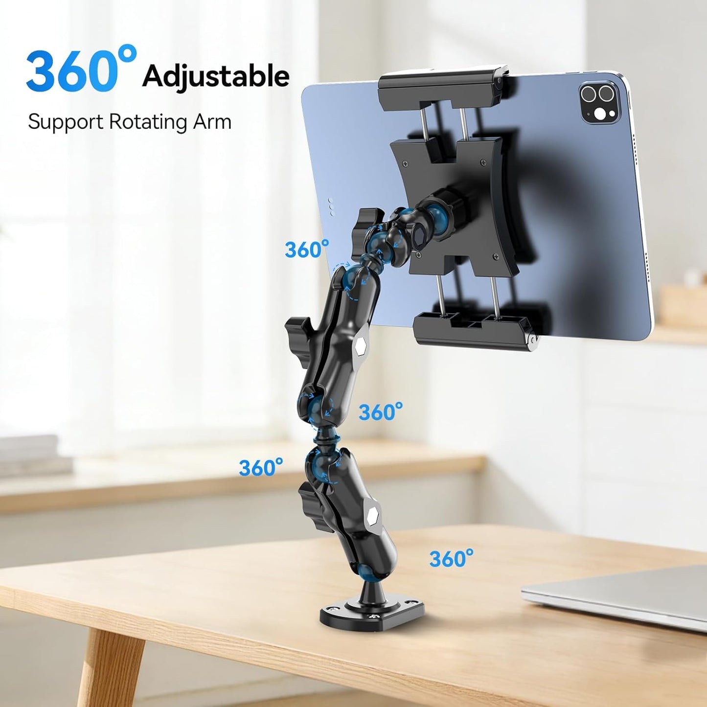 OHLPRO Heavy Duty Drill Base Tablet Mount for Car & Truck Dashboard Holder with 360 Adjustable 3-Stage Arm for 5-13" iPads Tablets & Phones Kindle, Mounting for Commercial Vehicles Boat Wall Desk
