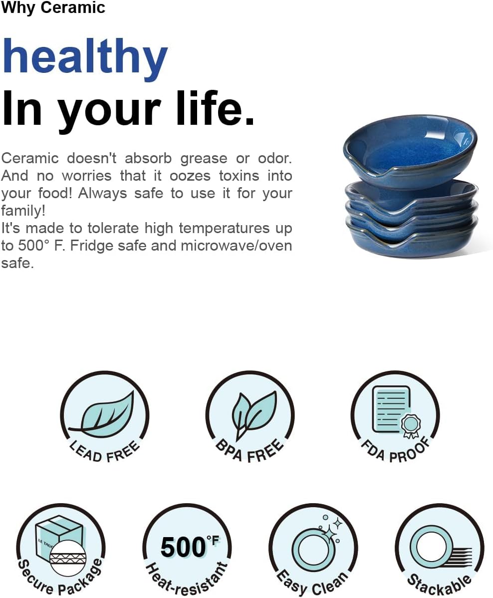 LE TAUCI Ceramic Spoon Rest for kitchen, 4.8 Inches Spoon Holder for Stove Top, Coffee Spoon Rest, Spoon Cradle, Kitchen Basics, Kitchen Accessories For Utensils, Set of 4, Ceylon blue