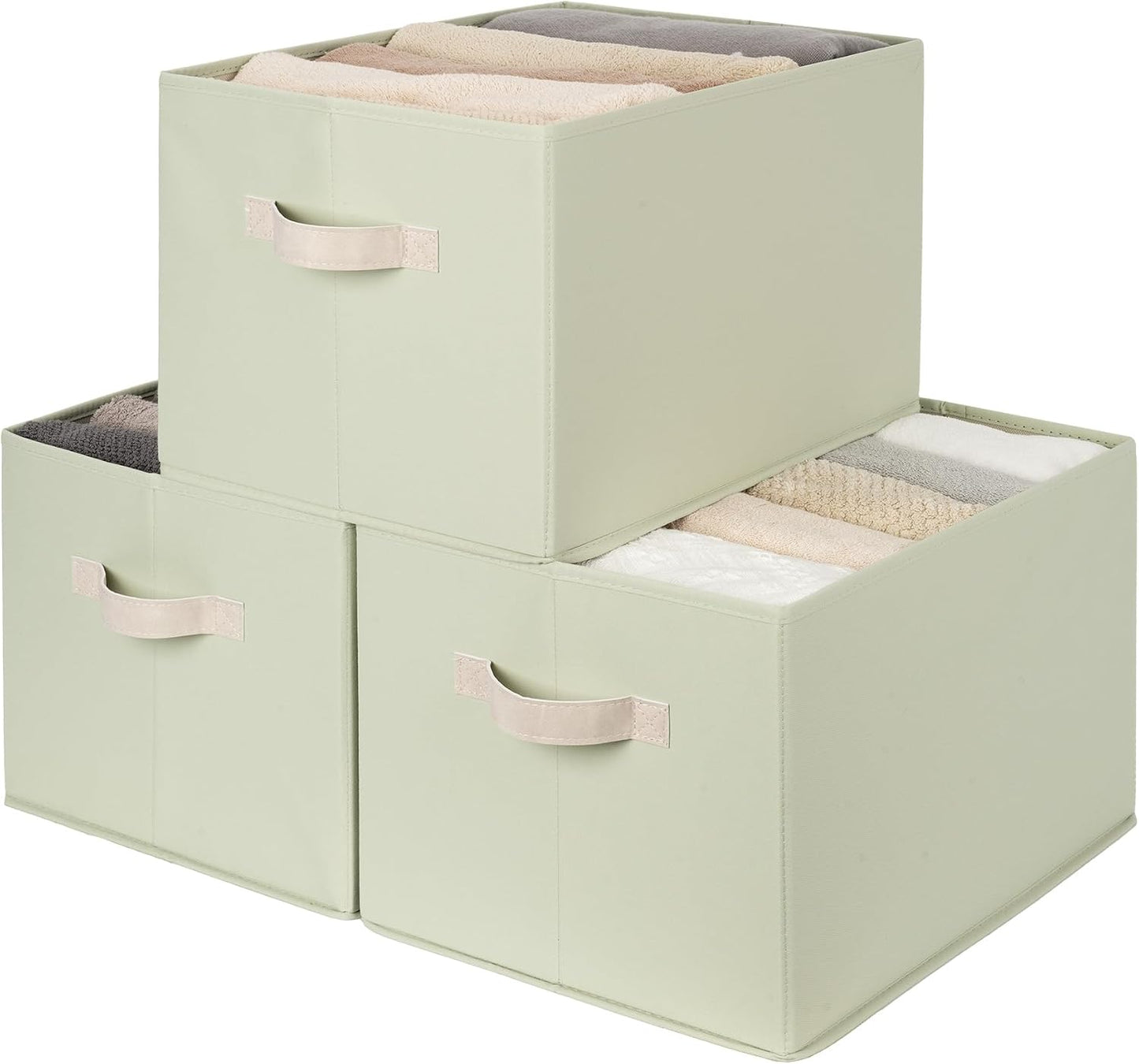 StorageWorks Storage Basket for Shelves, Light Green, Extra Large, 3-Pack | Closet Storage Bins, Organization and Storage Bins for Closet, Fabric Organizer Bins for Clothes Storage