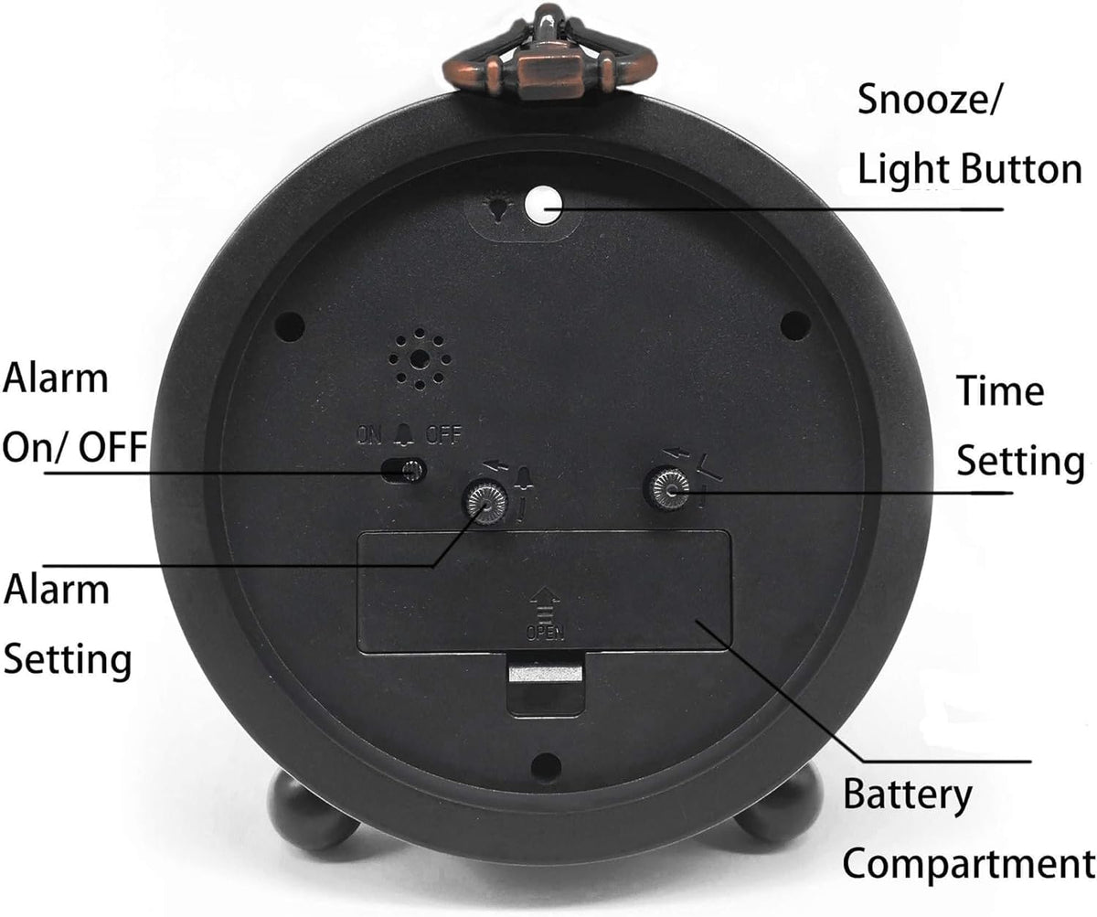 TooTa Vintage Retro Analog Alarm Clock, 4.5 inch Super Silent Non Ticking Small Clock with Night Light, Battery Operated, Simply Design, for Living Room, Bedroom, Bedside, Desk, Gift Clock (Arabic)