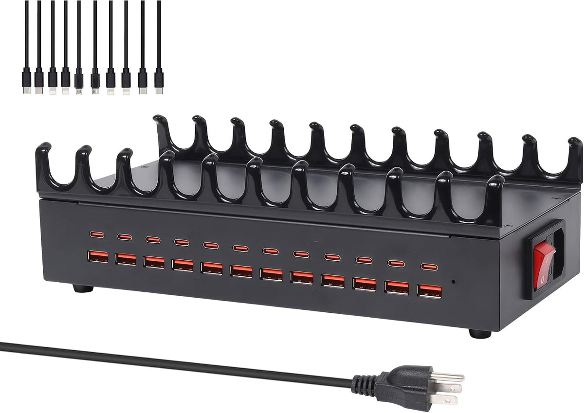 24 Ports 300W Charging Station for Multiple Devices with 10 Cables