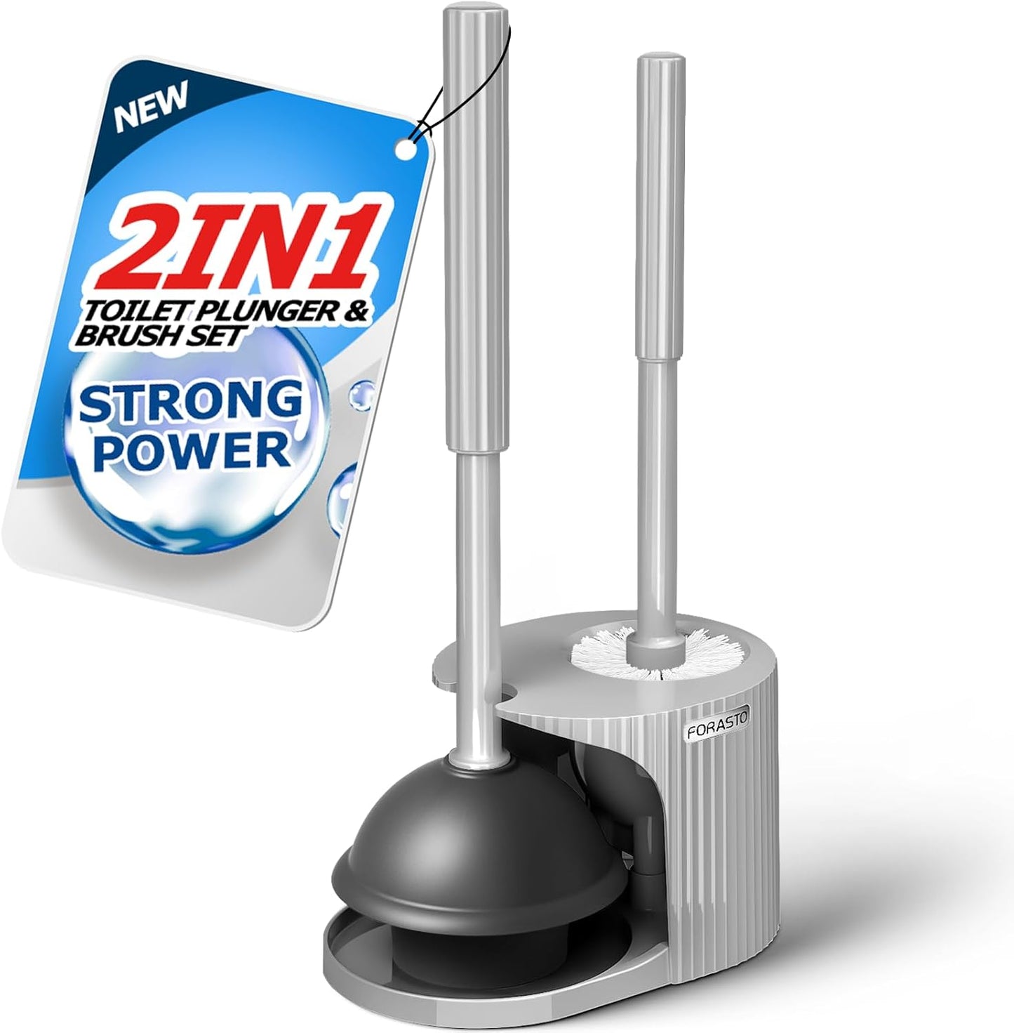 FORASTO 2 in 1 Toilet Plunger and Brush Set，Extended Handle Plunger，Toilet Bowl Brush Plunger Set, Bathroom Cleaning Tools ，Toilet Brush Plunger Combo，Cleaning Brush，Bathroom Cleaning Supplies