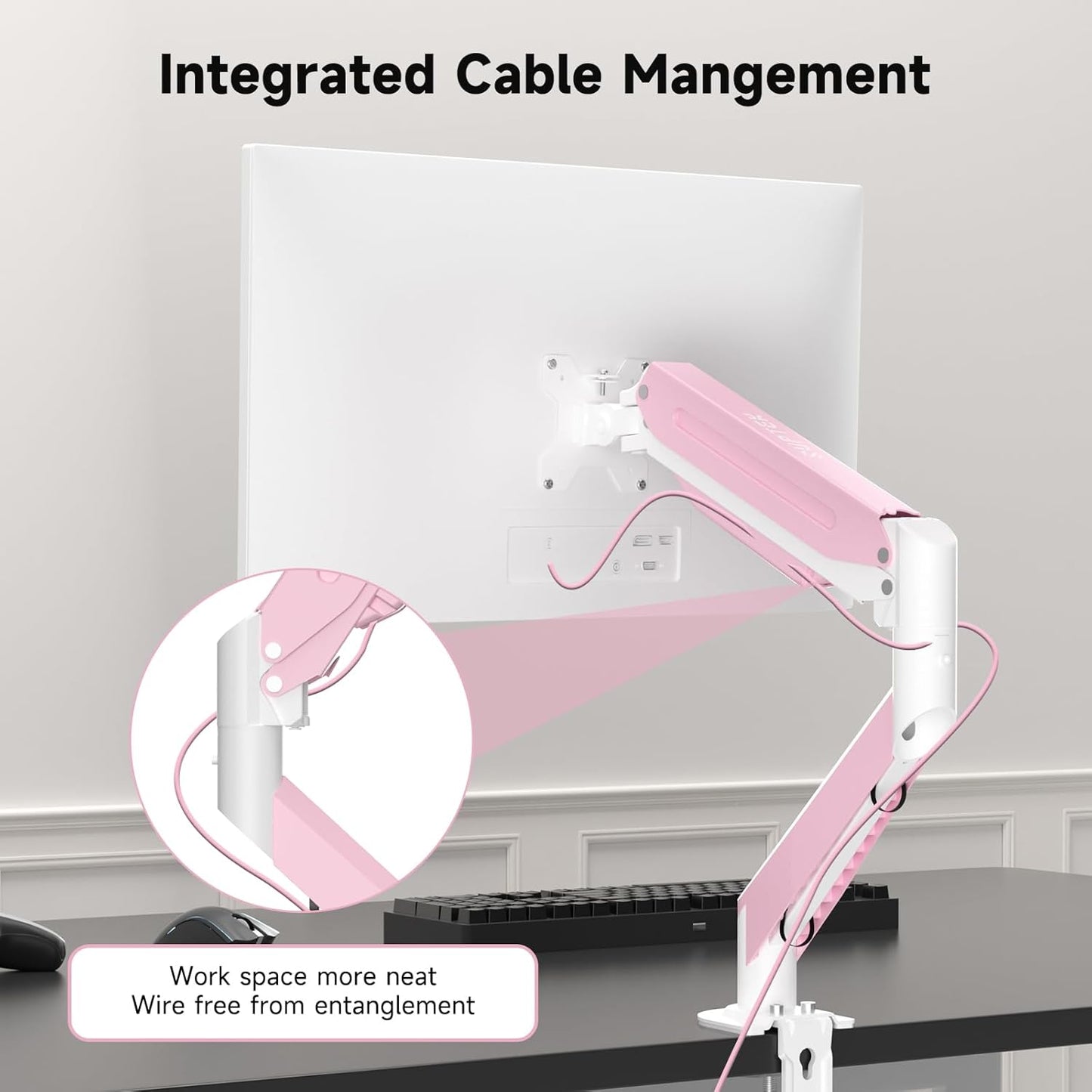 Suptek Monitor Mount Gas Spring Monitor Arm Desk Mount Fully Adjustable Fits 17 20 22 23 24 26 27 32 35 inch Monitors Weight Capacity up to 24.25 lbs, Pink