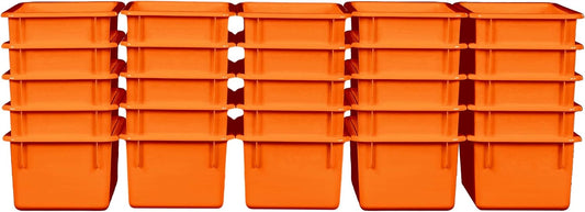 Wood Designs Cubby Storage Bin, Heavy Duty Plastic Containers for Kids Orange Cubby Tray Set of 25