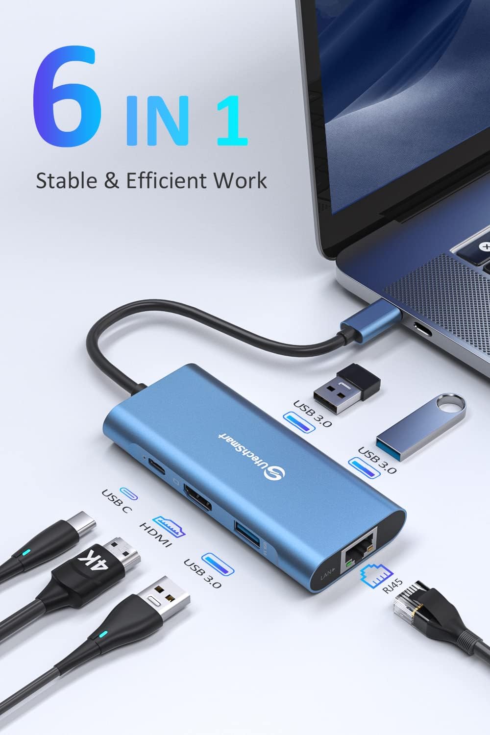 UtechSmart USB C Hub 6 in 1 Multiport Adapter for MacBook Pro/Air