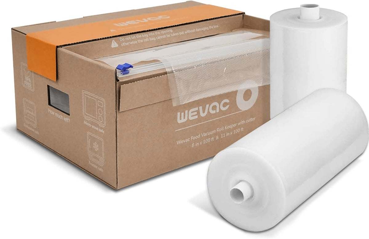 Wevac Vacuum Sealer Bags for Food, 6"x100' & 8"x100' Rolls with Cutter Box